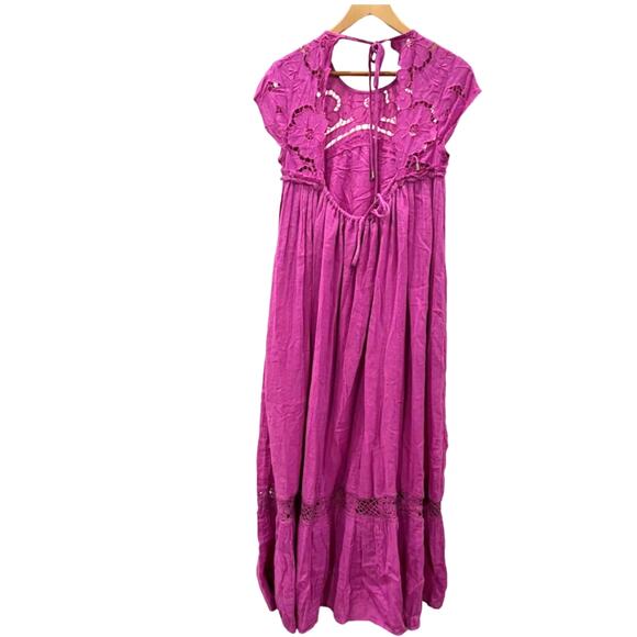 New Free People Cutwork Boho Maxi T-Shirt Dress $198 SMALL Open-Back Violet - Picture 6 of 7